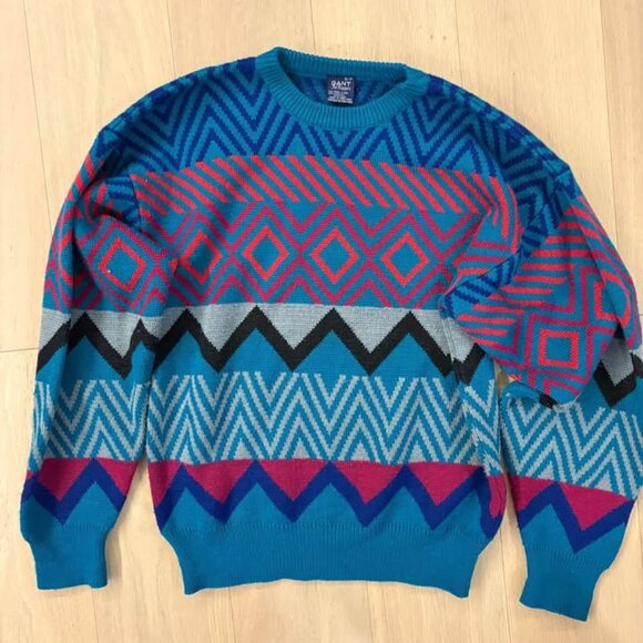 Vintage GANT The Rugger Sweater – 80s Chevron Knit Wool Blend – Size Small - Picture 5 of 5